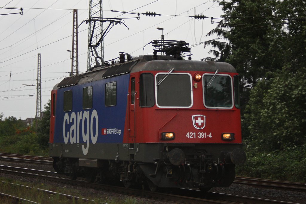 SBB Cargo 421 391 am 6.9.11 als Lz bei der Durchfahrt durch Ratingen-Lintorf.