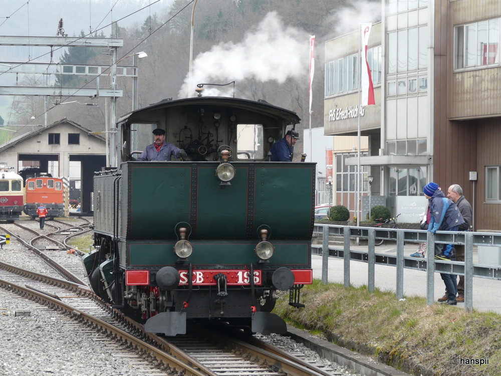 SBB Historic - Dampflok Ed 2x2/2  196 bei Rangierfahrt im Bahnhofsareal von Sissach am 07.04.2013 