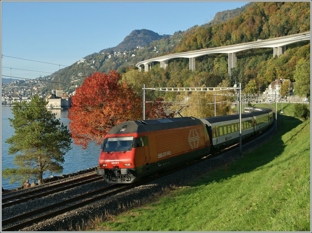 SBB Re 460 013-6 mit dem IR 1731 kurz vor Villeneuve.
30. Okt. 2012