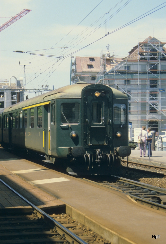 SBB - Steuerwagen ABt im Bahnhof Rorschach Hafen im Mai 1985  .. Bild ab Dia