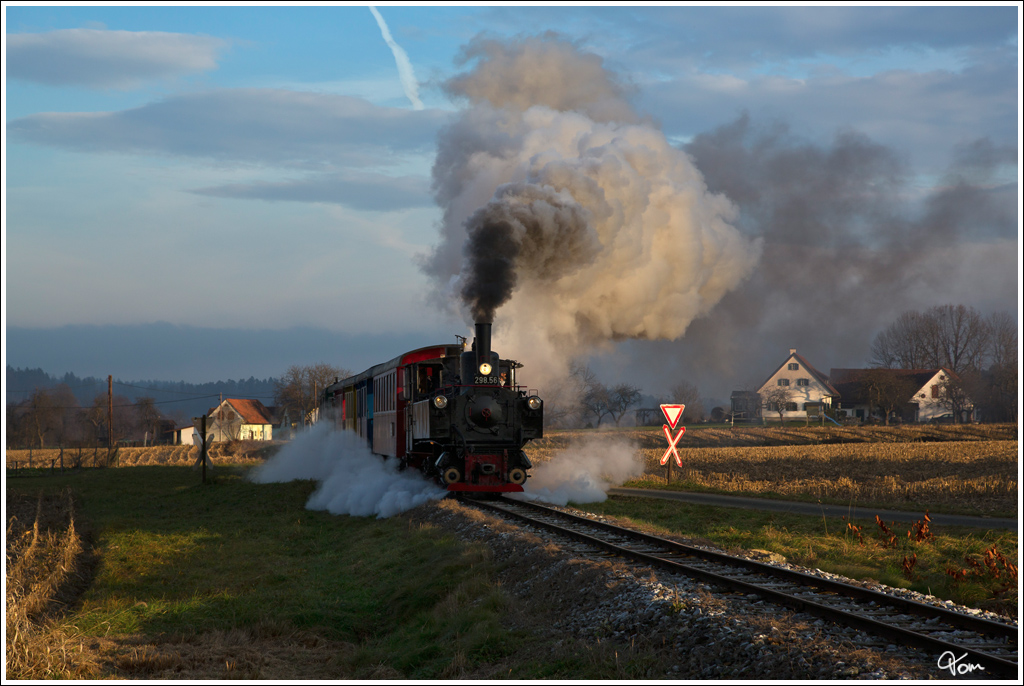Schattenseite II - Vor 120 Jahren wurde die Stainzerbahn erffnet. Aus diesem Grund gab es am 26.11.2012 einen Jubilumszug mit der 298.56 von Stainz nach Preding und wieder retour.
Herbersdorf 26.11.2012