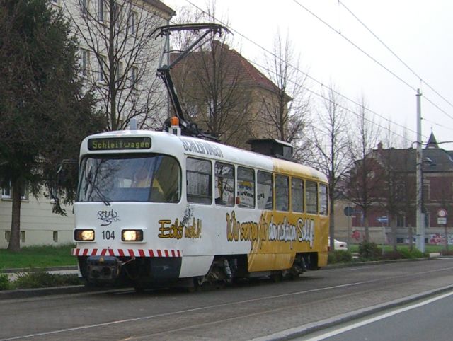Schleifwagen 104 der GVB am 14.4.2010 in Gera, Berliner Strae