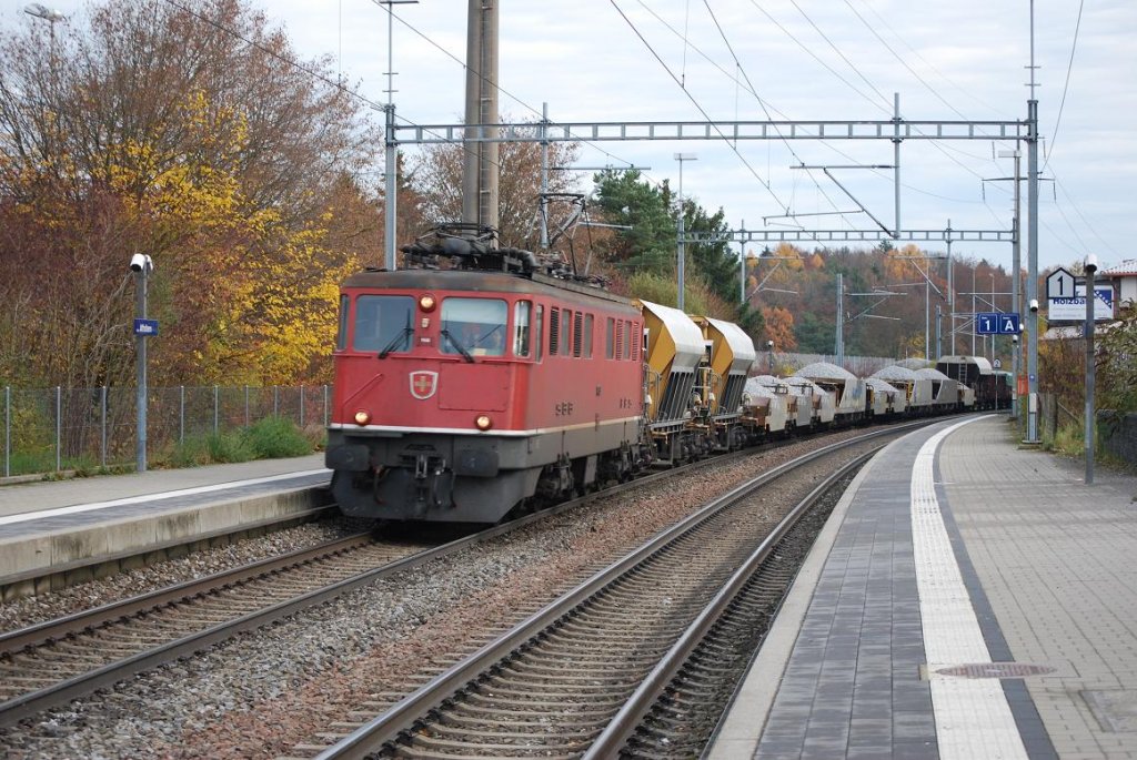 Schon fast elegant legt sich eine Ae 6/6 leicht in die Kurve, als sie mit ihrem Gterzug am 16.11.09 den S-Bahnhof Zrich-Affoltern durchfhrt.