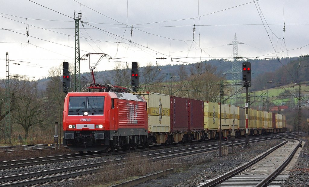Schon lang nicht mehr vor der Linse gehabt: WLE 81 (189 801-4) mit dem  Bierkistenzug  in Richtung Norden. Aufgenommen am 15.01.2011 in Mecklar.