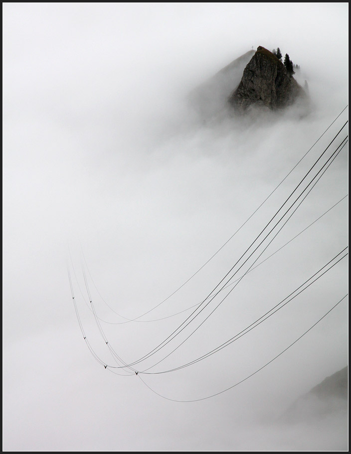 Seile, im Nebel verschwindend - 

Durchhängende Seile der Luftseilbahn von Sörenberg zum Brienzer Rothorn. Die im Nichts verschwindenden Seile haben mich von den Gemsen abgelenkt. 

30.09.2012 (M)