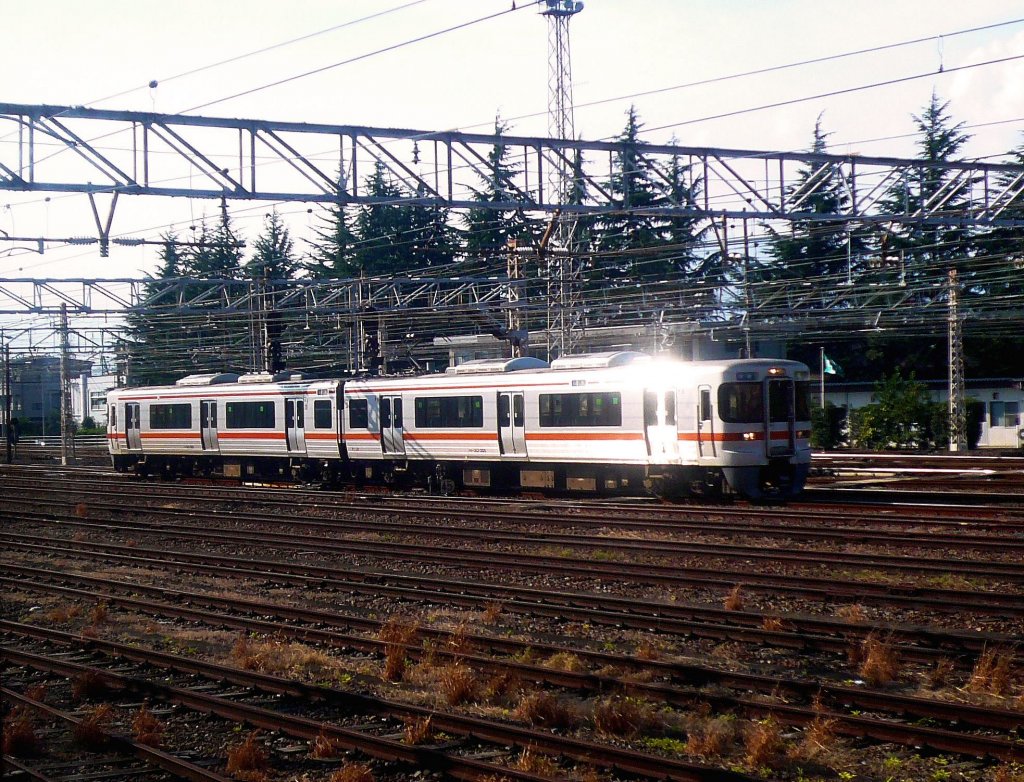 Serie 313, der Standard-Triebzug von JR Tôkai (JR Central): Hier die Ausführung als Zweiwagenzug, Steuerwagen KUHA 312-305 und Motorwagen KUMOHA 313-305. Ôgaki, 25.September 2009. 