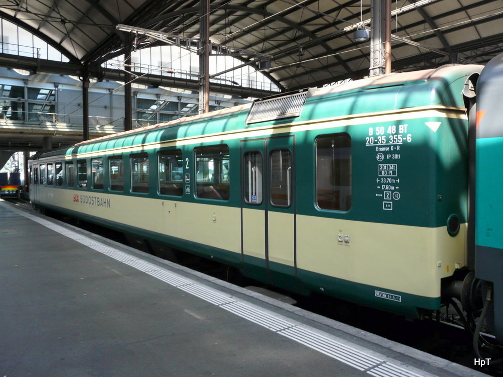 SOB - 2 Kl. Personenwagen 50 48 20-35 355-6 im Bahnhof Luzern am 01.08.2010
