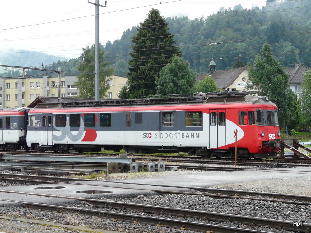 SOB - Im Bahnhofsareal von Wattwil abgestellter Triebwagen BDe 4/4 576 050-9 am 23.07.2010