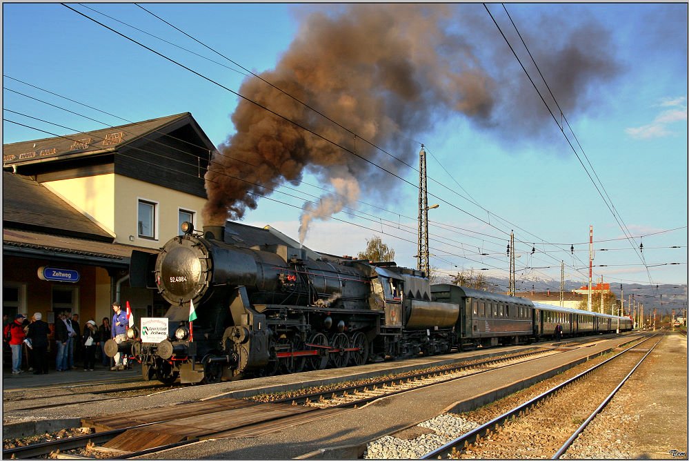 Sonderzug von Zeltweg nach Enns, gezogen von der Dampflok 52.4984  Eberhard .
Zeltweg 3.5.2008