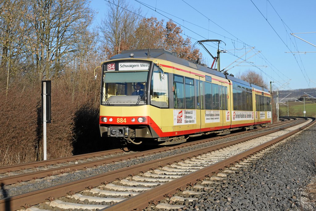 Stadtbahn, aus hringen kommend, am 16.01.2011 auf der KBS 783 vor Wieslensdorf 