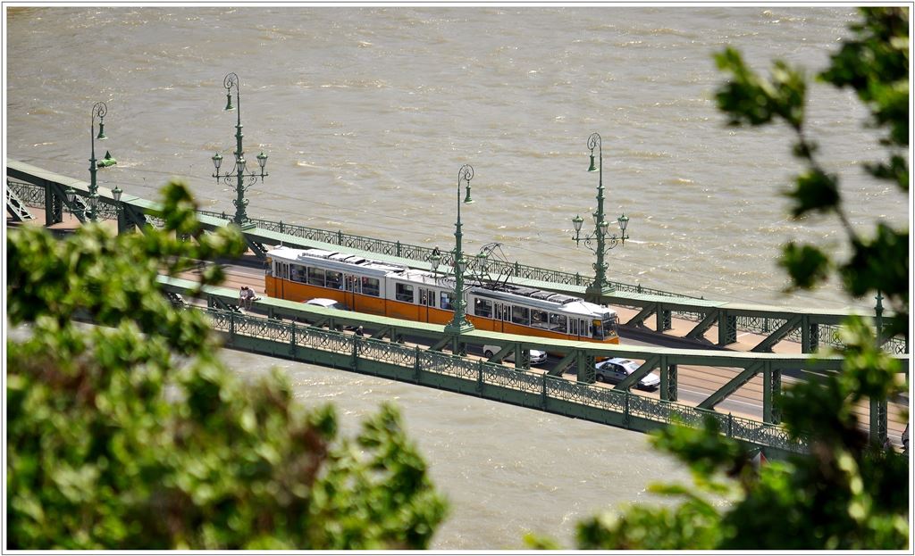 Strassenbahn Budapest Linie 47 auf der Szabadsg hd/Freiheitsbrcke. (11.05.2013)