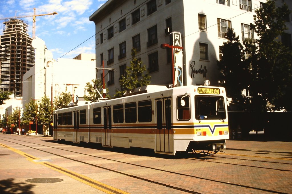 Straenbahn in Sacramento, Wagen 108, am 21. August 1988.