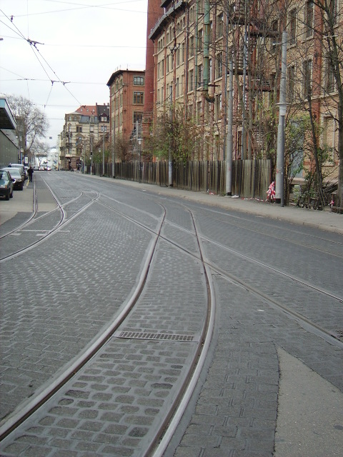 Stra�enbahnschienen Kreuzung am Betriebshof in Heidelberg am 19.11.10