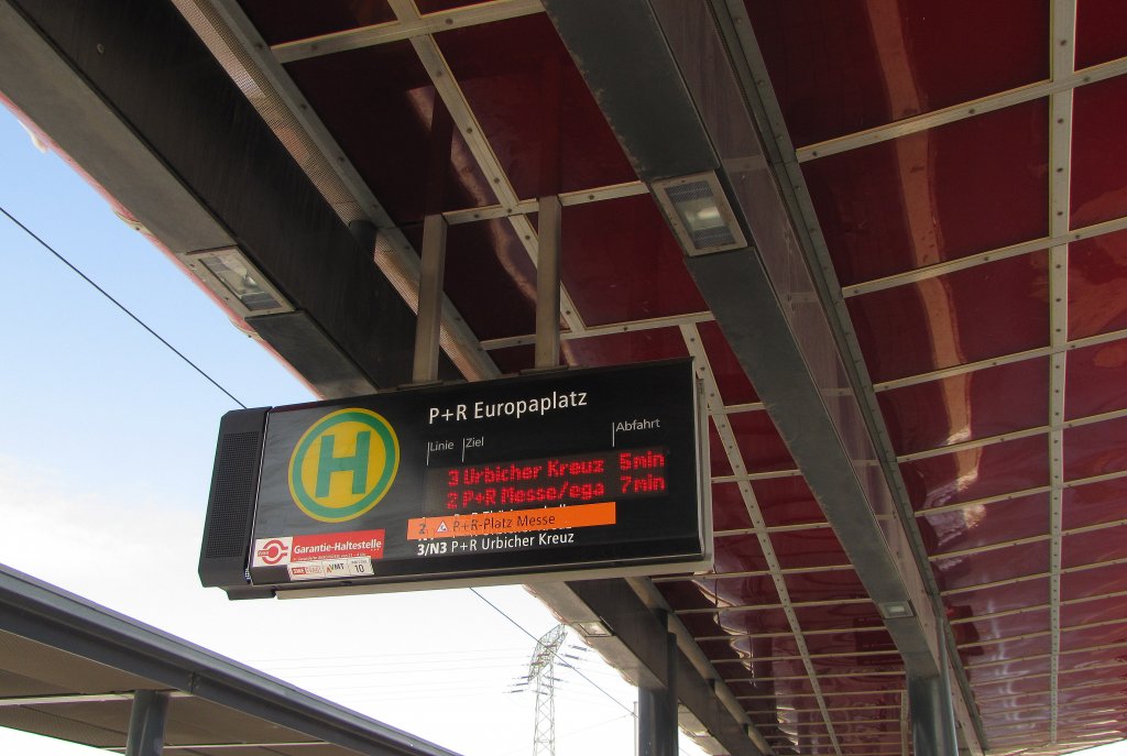 Straenbahnzielanzeige am 14.03.2013 am Europaplatz.