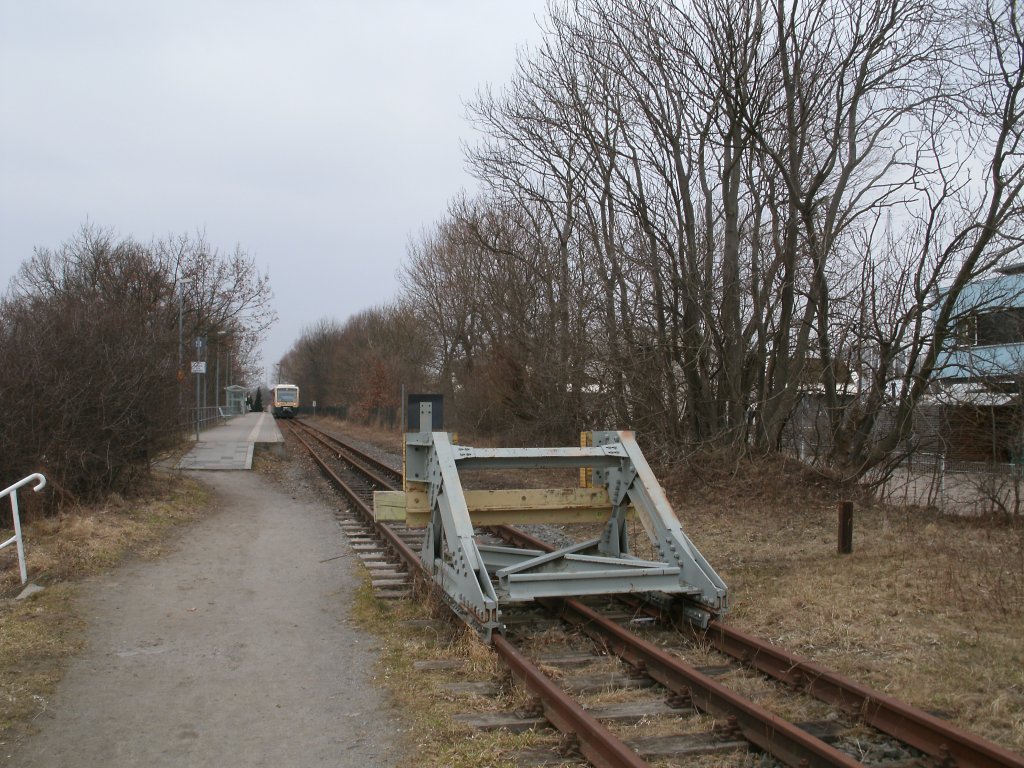 Streckenende in Lauterbach Mole mit dem PRESS VT650 032 am 21.M�rz 2011,ab den 28.Mai 2011 wird dann auch wieder der Rasende Roland hierher fahren.