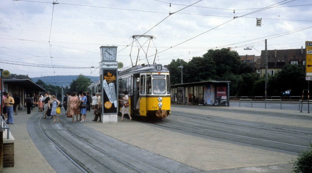 Stuttgart SSB Sl 13 (GT4 734) Pragsattel im Juli 1979.