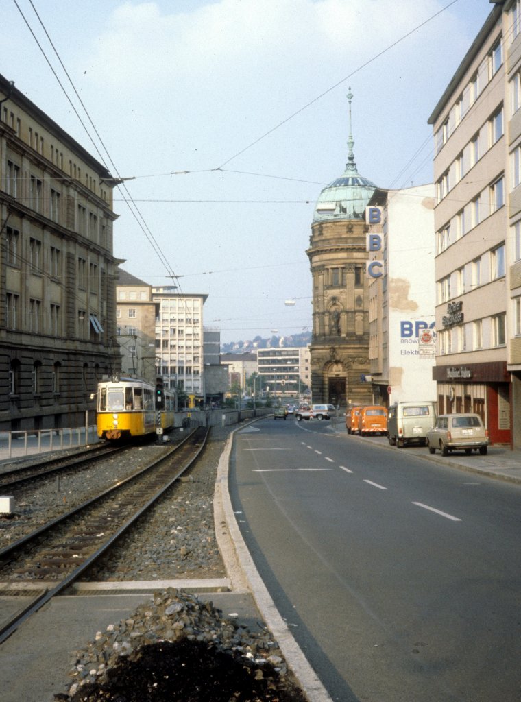 Stuttgart SSB SL 14 (GT4 454) Schlossstrasse im Juli 1979.