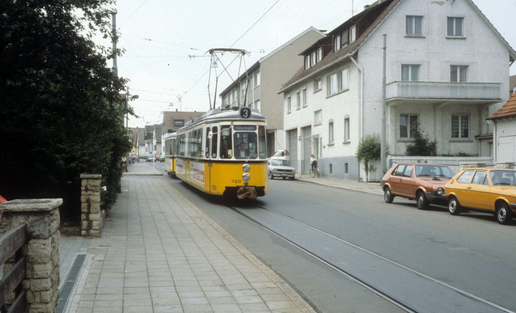 Stuttgart SSB SL 3 (GT4 720) Vaihingen, Krehlstrasse im Juli 1979.