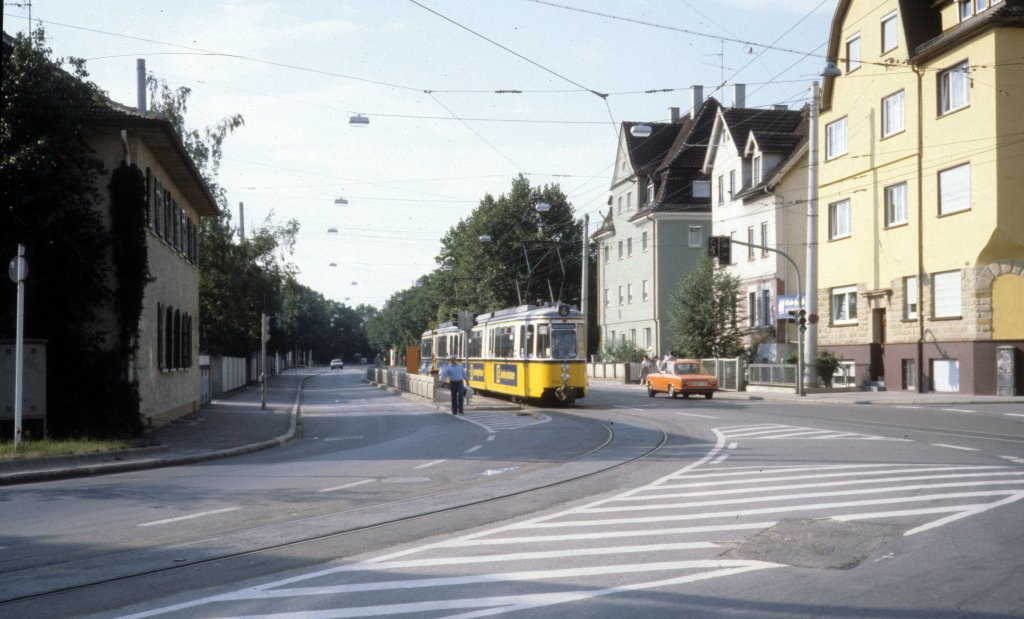 Stuttgart SSB SL 4 (GT4 741) Obertrkheim, Augsburger Strasse im Juli 1979.