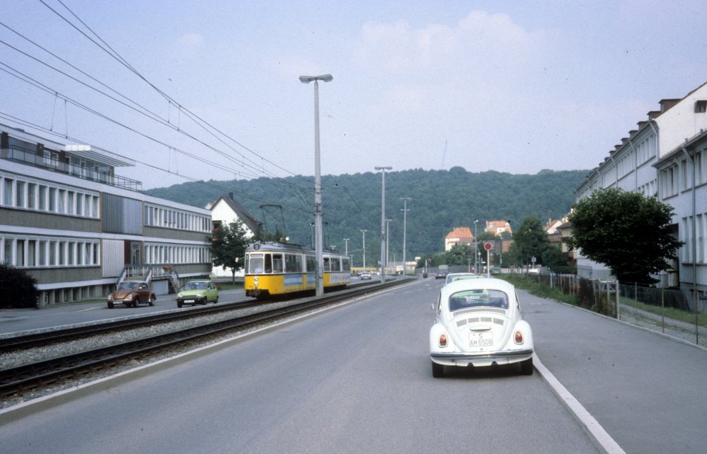 Stuttgart SSB SL 9 (GT4 743) Botnang, Regerstrasse im Juli 1979.
