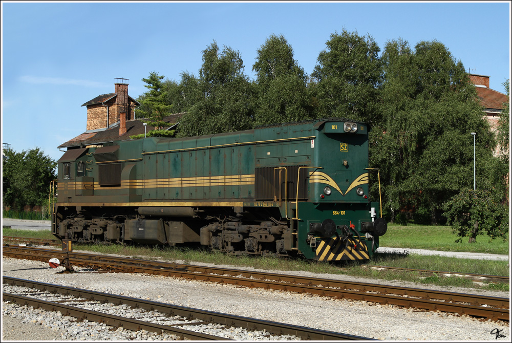 SZ Diesellok 664 101 wartet auf den nchsten Einsatz im Bahnhof Pragersko. 
11.8.2011