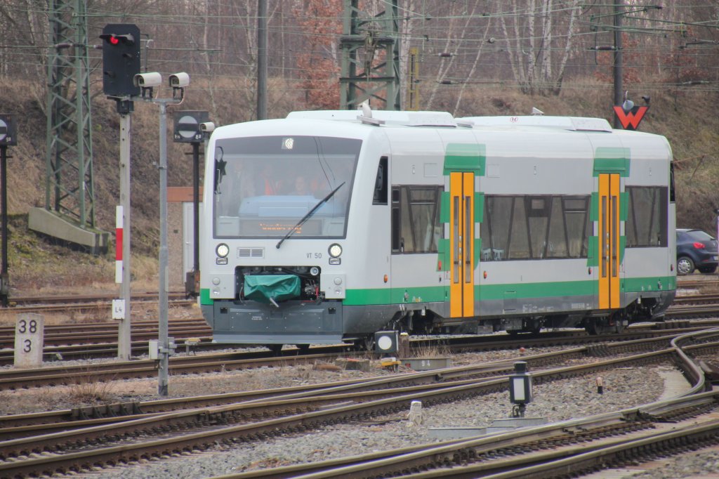 Tag 2 der Ausbildung auf den neuen Triebwagen.VBG VT50 am 01.03.2012 im Zwickauer Hauptbahnhof.