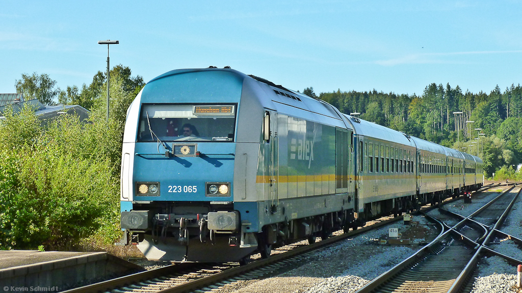 Tag 5: 223 065 erreicht mit einem ALX aus Lindau auf seiner Fahrt nach München Hbf den Hauptbahnhof Kempten (Allgäu) auf Gleis 4. (16.08.2011)