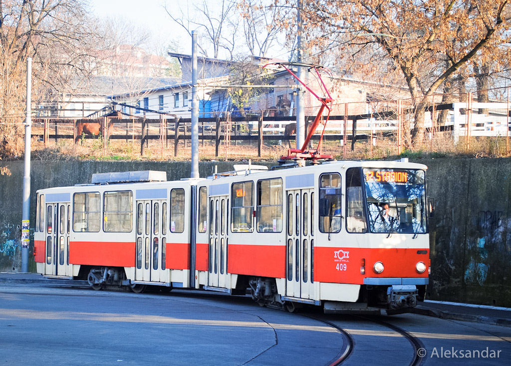 Tatra KT4M YU # 409, built in 1997. Only tram remain in the original colors (December 7, 2011)