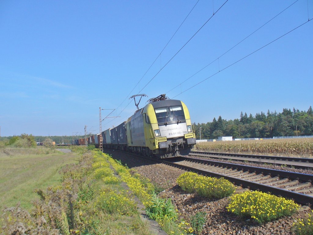 Taurus ES 64 U2-096 von IBS ist mit einen Containerzug am 04.10.2011 bei Wagh�usel 
