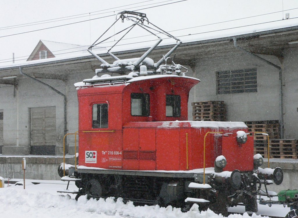Te 216 036 eingeschneit in Einsiedeln (17.12.2005)