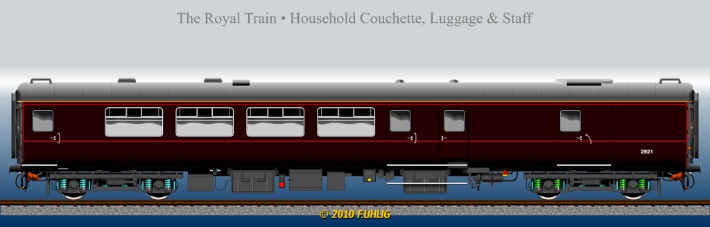 The Royal Train (2) - Der Hofzug wurde seit 1977 erneuert und besteht derzeit aus 9 Wagen, deren Grundform der Bauart Mk. 3 entspricht. Aus der mir unbekannten Wagenreihung ist auszugsweise einer der beiden Personalschlaf-, Gepck- und Generatorwagen zu sehen. 