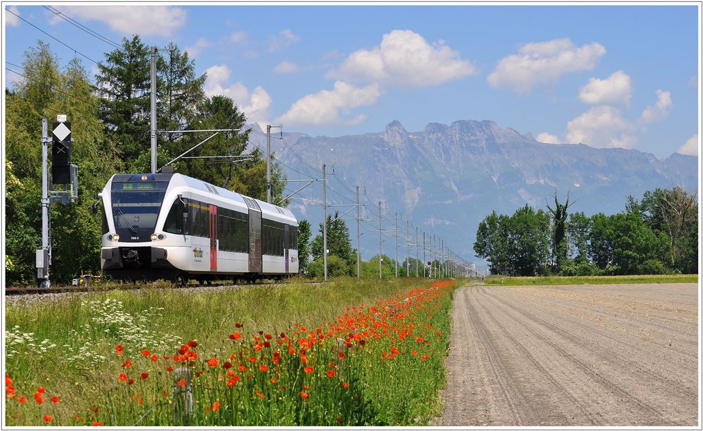 Thurbo GTW 708-3 ist als R7951 unterwegs bei Sevelen. (08.06.2013)