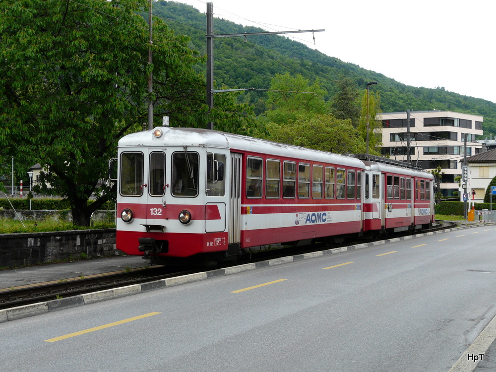 tpc / AOMC - Extrazug mit Steuerwagen Bt 132 und Triebwagen Be 4/4 101 unterwegs in Monthy am 26.05.2013