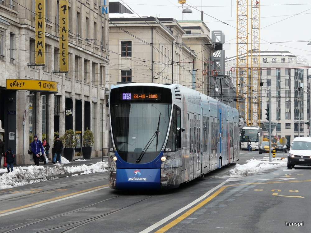 tpg - Tram Be 6/10 1815 unterwegs auf der Linie 18 in Genf am 14.02.2013