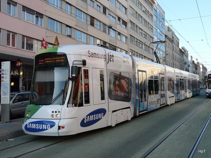 TPG - Tram Be 6/8 864 bei der Haltestelle Lyon am 11.12.2009