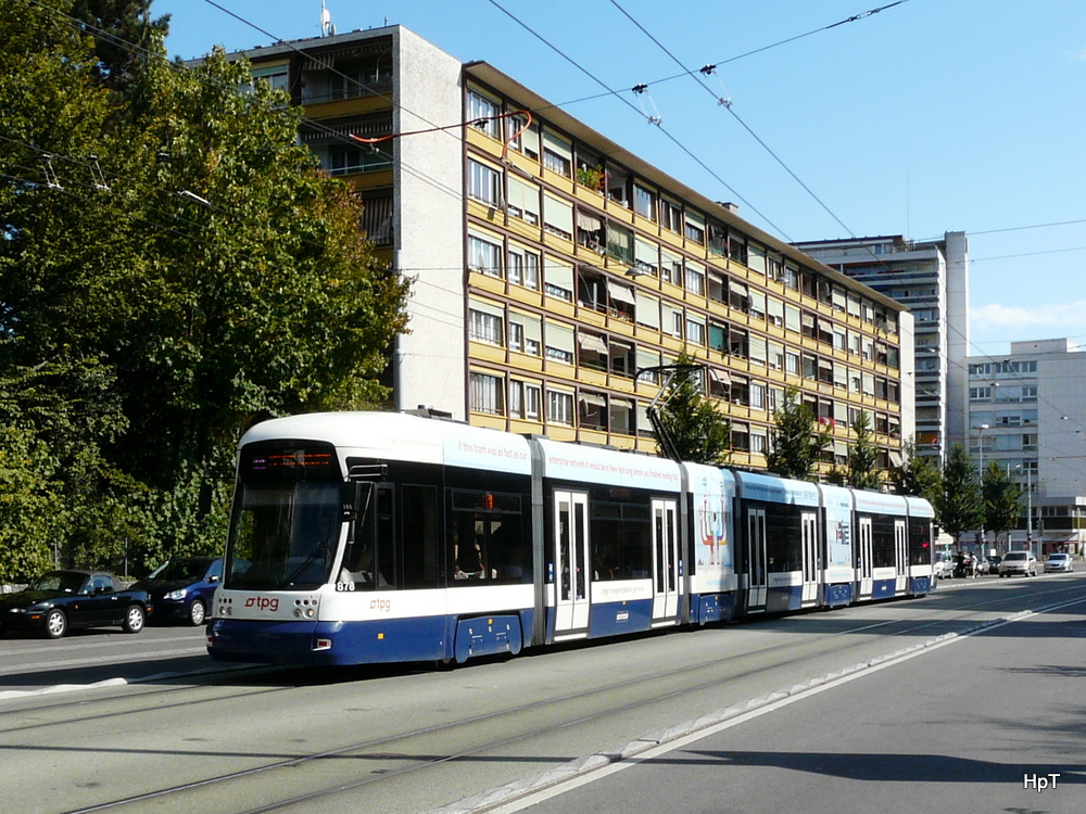tpg - Tram Be 6/8 878 unterwegs in der Stadt Genf am 03.10.2010