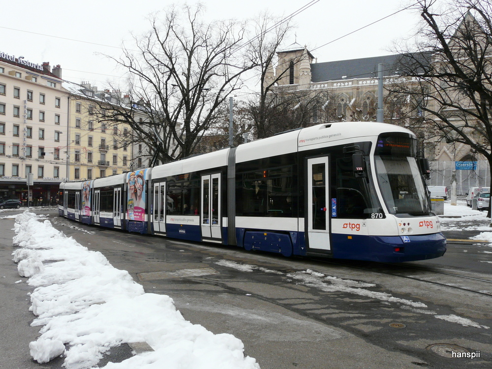tpg - Tram Be 6/8  870 unterwegs auf der Linie 14 in Genf am 14.02.2013