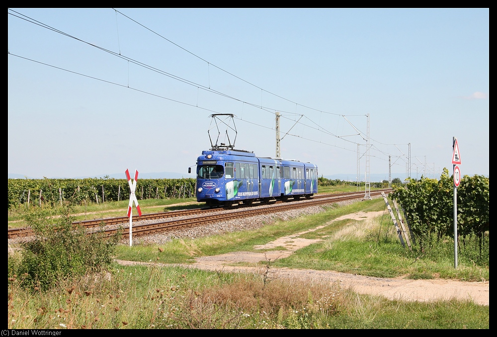Triebwagen 1015 mit dem Beiwagen 1055 am Mittag des 06. Septembers 2010 nahe des Hp Gnnheim.
