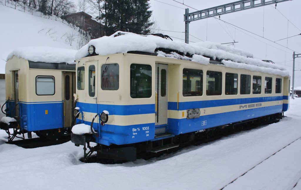 Triebwagen Be 4/4 1003 abgestellt in Gstaad, 17.12.2012.