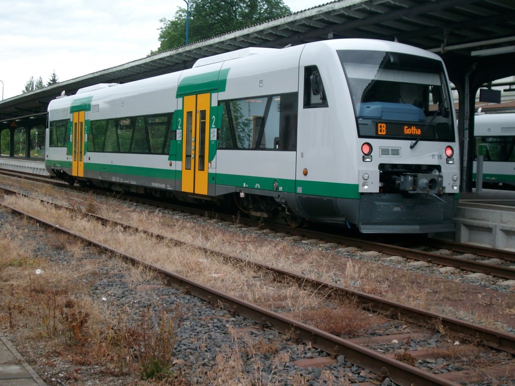 Triebwagen der VBG fahren seit kurzen auf den Strecken Gotha-Bad Langensalza und Erfurt-Kassel Wilhelmshhe.Hier VT 55, 650 155-4, am 1.7.12 in Bad Langensalza