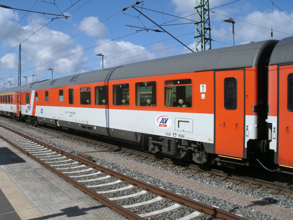 Tschechischer Speisewagen WRmz 73 54 88-91 003-6,am 28.April 2013,im EC 379 Binz-Brno,in Bergen/Rgen.