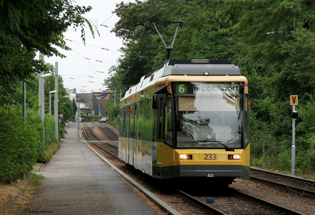 Tw 233 als 6 nach Rappenwrt in Daxlanden Waidweg 8.6.11