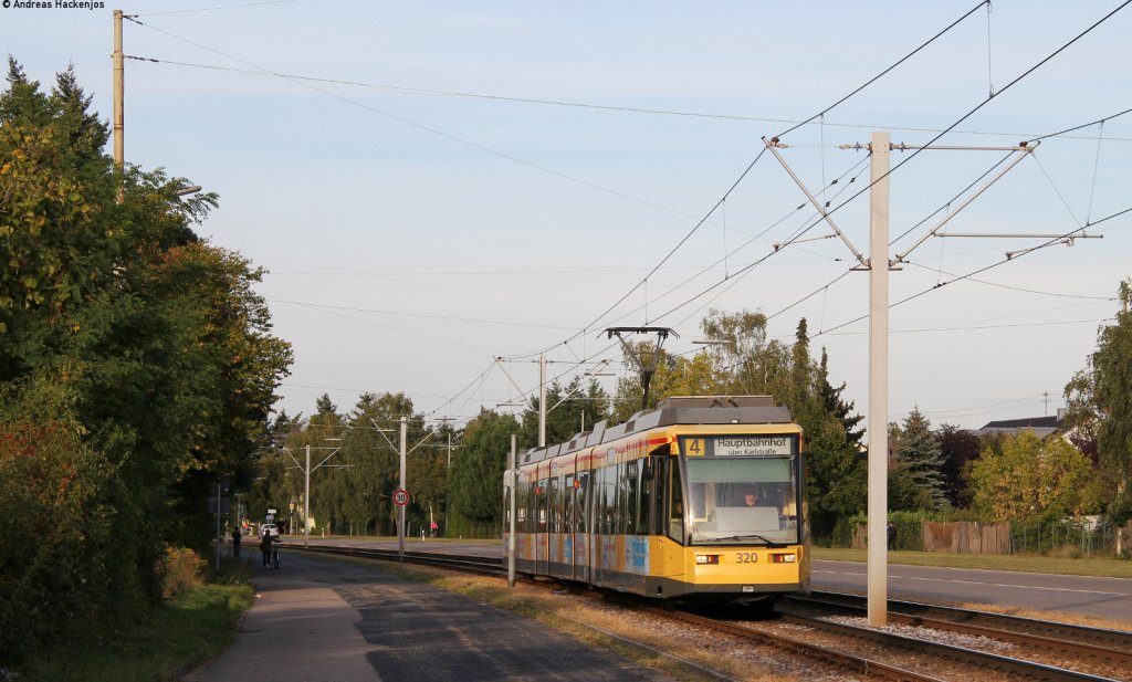 Tw 320 als 4 zum Hauptbahnhof ber Karlstrae beim Hirtenweg 20.9.12