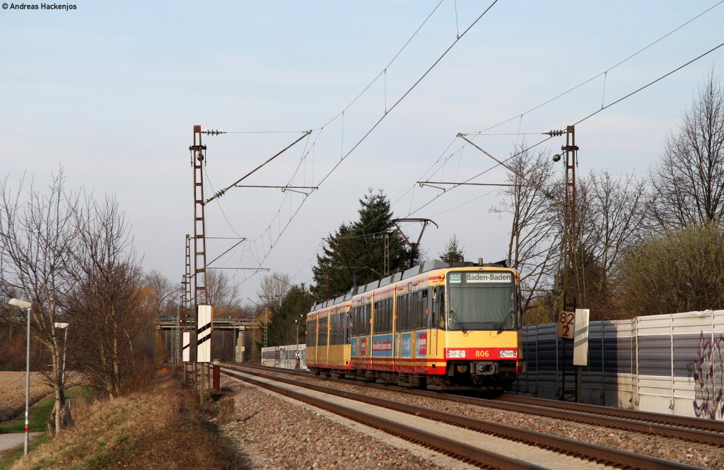 Tw 842 und 806 als S32 nach Bruchsal-Menzingen bei Bruchhausen 15.3.11 Hinterer Tw zeigt ein falscher Ziel