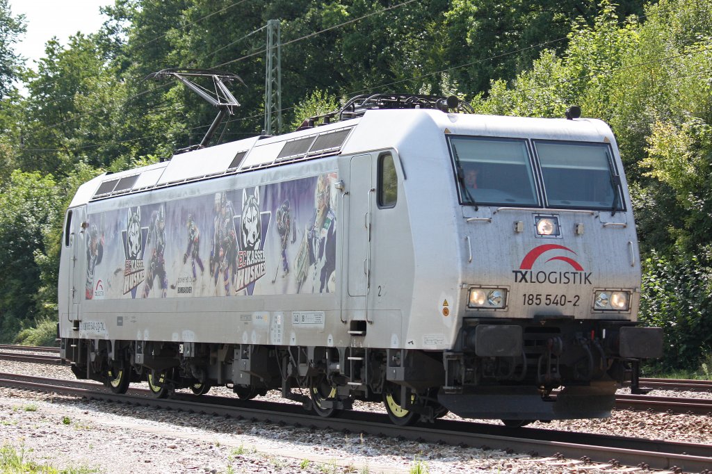 TXL 185 540  Kassel Huskies  am 21.8.12 als Lz in Aling (Obb.).