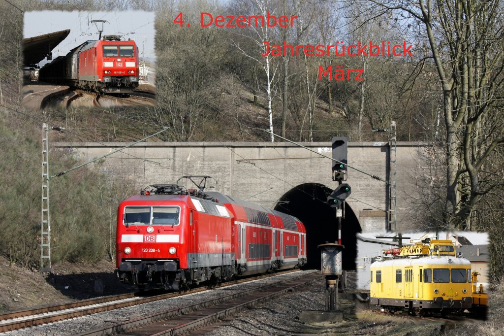 Und Trchen vier ffnet sich. Zu sehen ist die 120 208-4 am Eilendorfer Tunnel. Oben links ist die 185 051-0 in Neuwied und unten rechts ist der 702 050-6 in Neuwied.