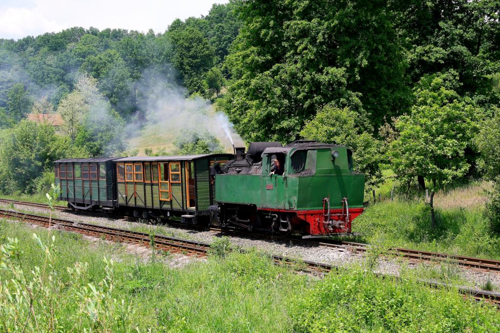 Unterwegs auf der Schmalspurstrecke der Kohlebahn bei Km 10 mit Dampflok
25.30 Djuro Dzakovic am 21.5.2011.