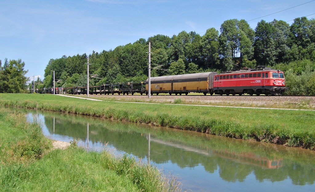 Unverhofft kommt oft: Sehr zu meiner Freude ist am
07.06.2011 berraschend die 1142 564 mit einm
Leerautozug in Wartberg/Kr. durchgefahren.