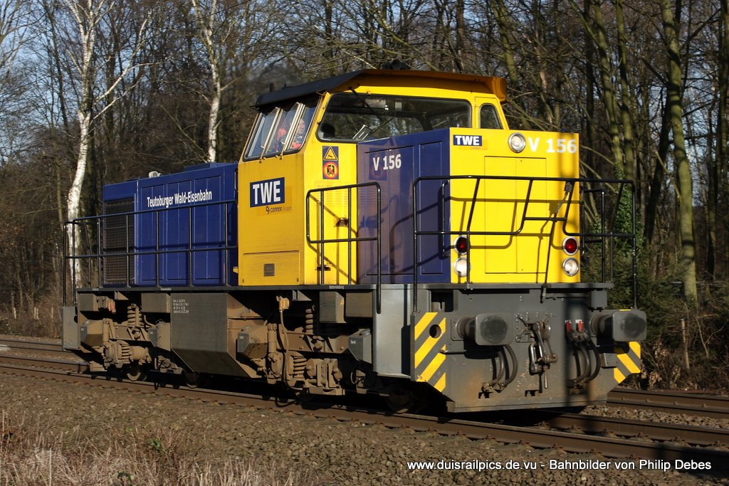 V 156 (TWE - Teutoburger Wald-Eisenbahn) fhrt am 15. Dezember 2009 um 13:18 Uhr durch Ratingen Oberbusch