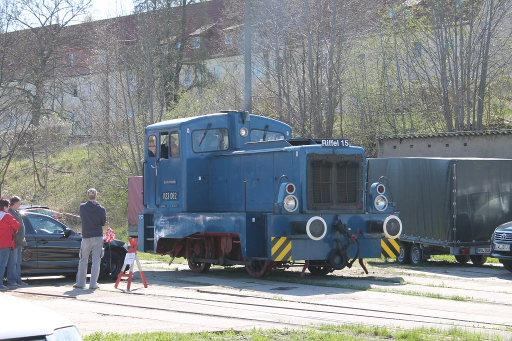 V 23 082 im Mecklenburgischen Eisenbahn-und Technikmuseum Schwerin am 28.04.2013